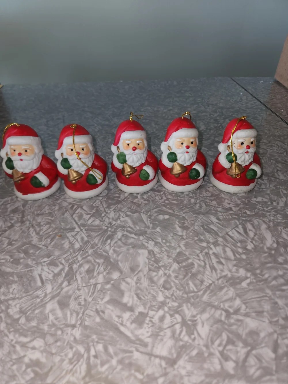 Classic Red Santa Bell Ornaments - Set of 5 Holiday Figurines